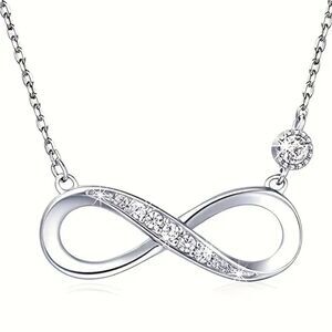 Silver Plated Zircon Infinity Necklace Bridal Wedding Pendant Necklace